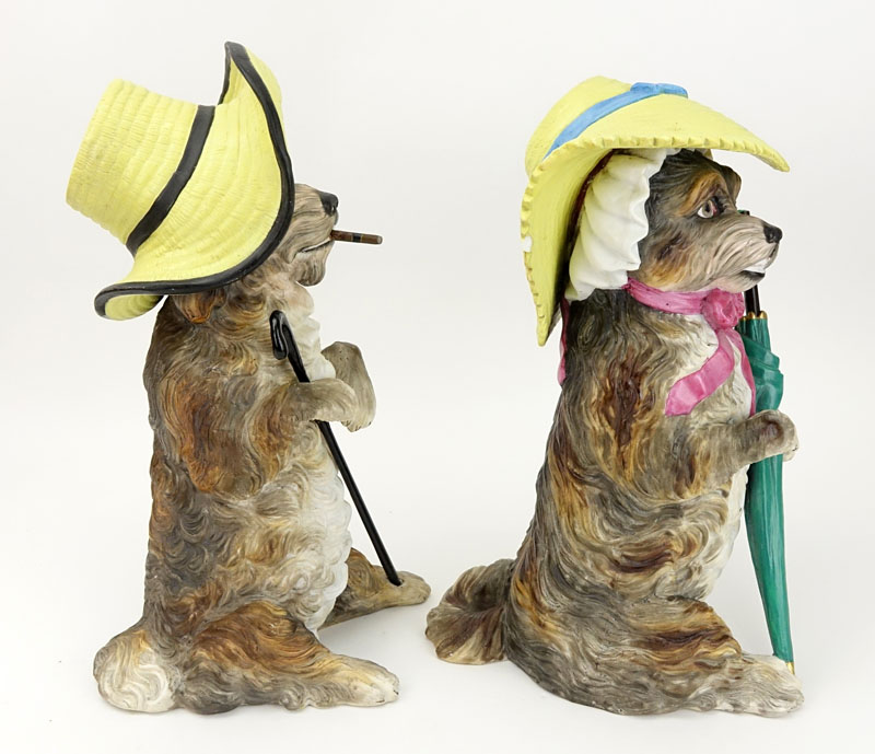 Pair of Vintage Painted Bisque Dog Figurines.