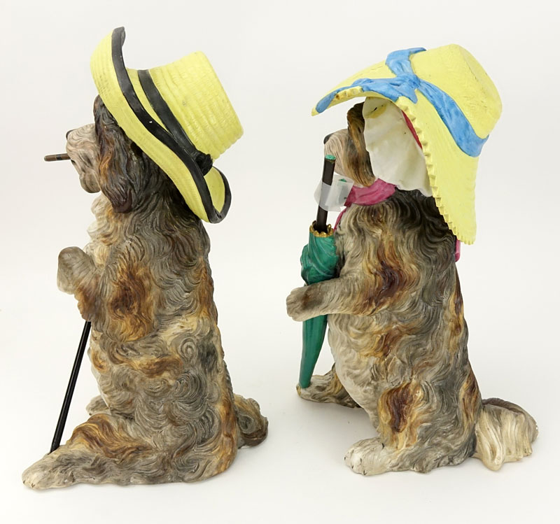 Pair of Vintage Painted Bisque Dog Figurines.