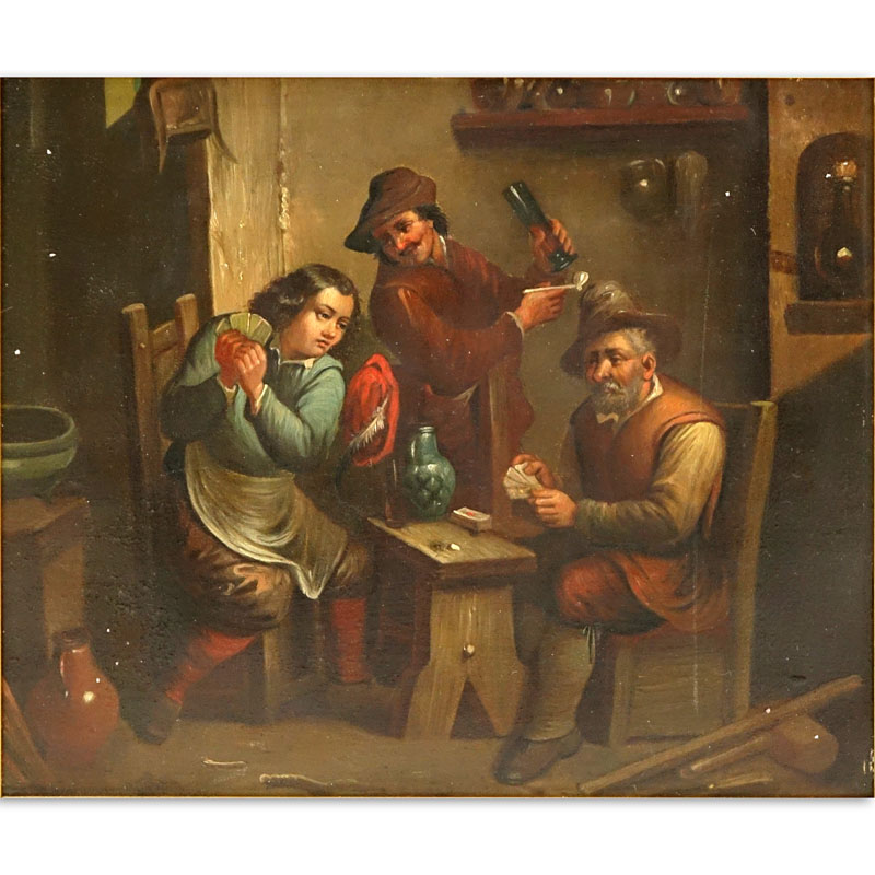 19th Century Continental Oil On Tin "Tavern Scene". 