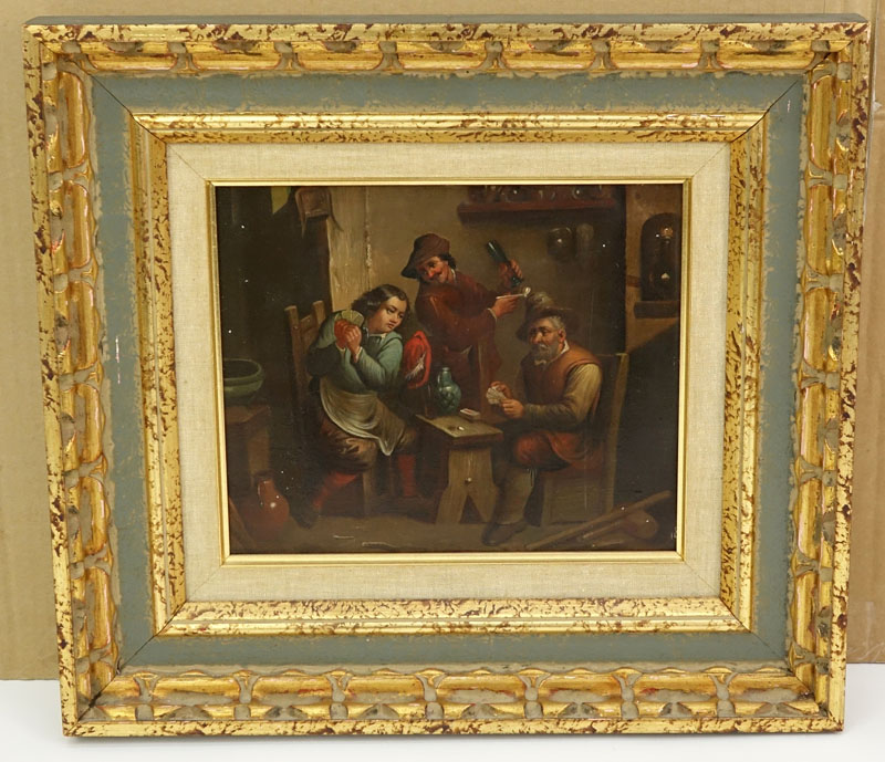 19th Century Continental Oil On Tin "Tavern Scene". 