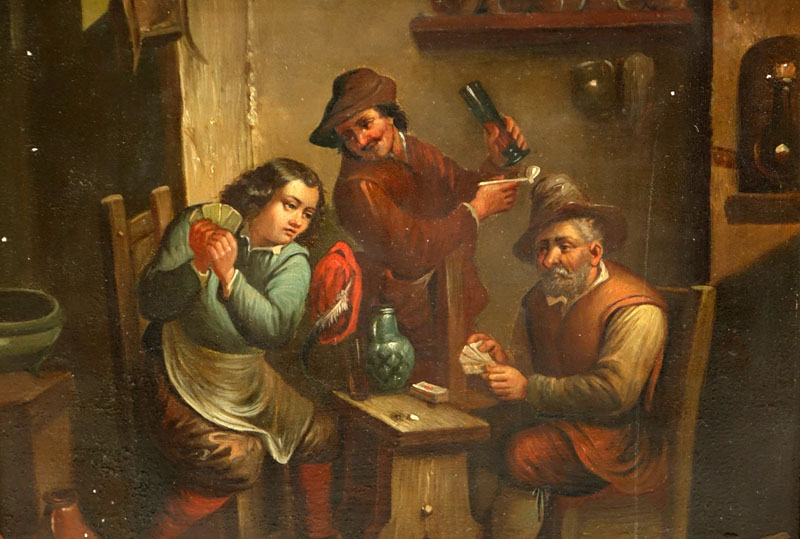 19th Century Continental Oil On Tin "Tavern Scene". 