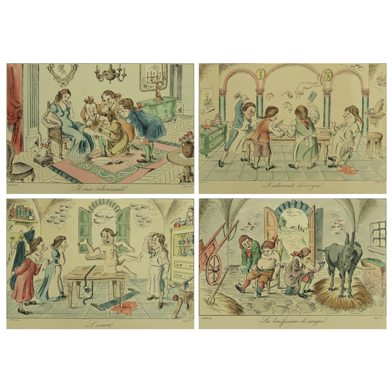 Set of Four (4) Hand Colored Color Engravings.