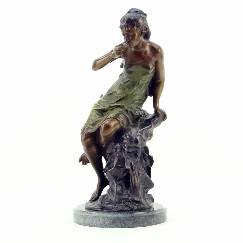 After: Mathurin Moreau, French (1822-1912) Patinated Bronze Sculpture On Marble Base "La Source". 