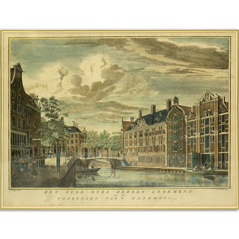 Jan de Beyer, Dutch (1703 - c. 1780)  Color Etching "Het Oude-Zyds Heeren-Logement" Made by Jacobsz Philips Dated 1763. 