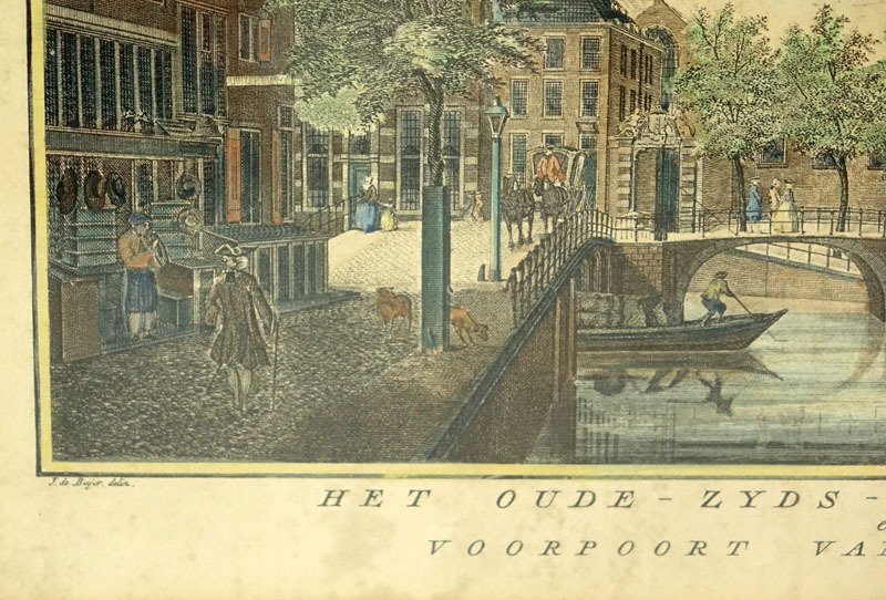 Jan de Beyer, Dutch (1703 - c. 1780)  Color Etching "Het Oude-Zyds Heeren-Logement" Made by Jacobsz Philips Dated 1763. 