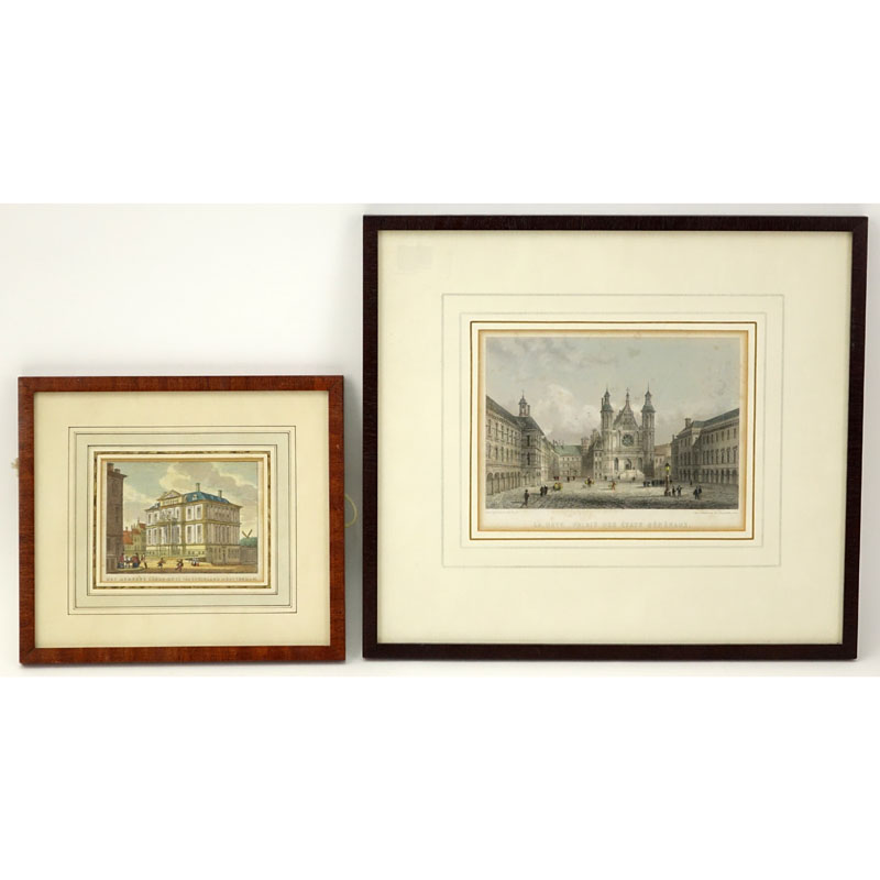 Two (2) Antique Color Engravings. Comprise:  A. and E. Rouargue "La Haye, Palais Des Etats Généraux" and Abraham Rademaker "Gemeenland shuis van Schieland-Rotterdam". 