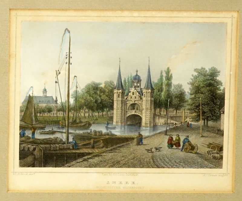 Two (2) Antique Engravings. Comprise:  L. Rohbock "Sneek-Waterpoort" by J. L. Terwen sculp. and Altena Brouwer "View of Nootdorp". 