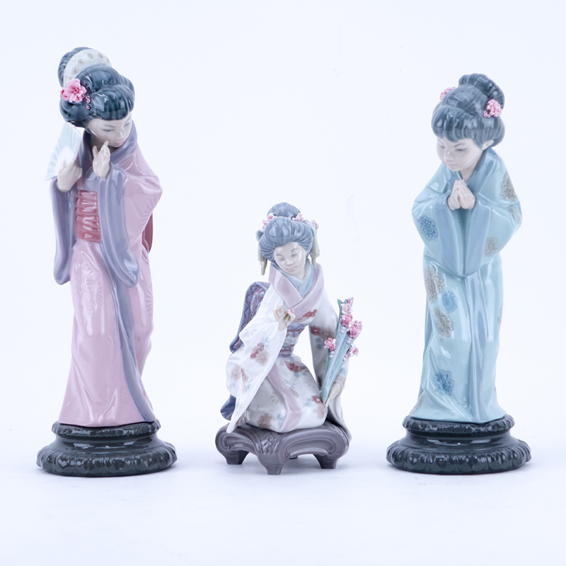 Collection of Three (3) Lladro Oriental Porcelain Figurines.