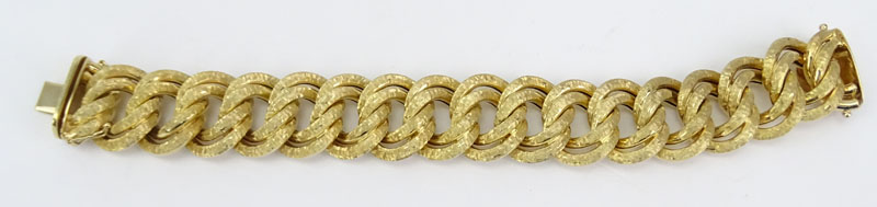 Vintage Italian 18 Karat Yellow Gold Wide Link Textured Link Bracelet.