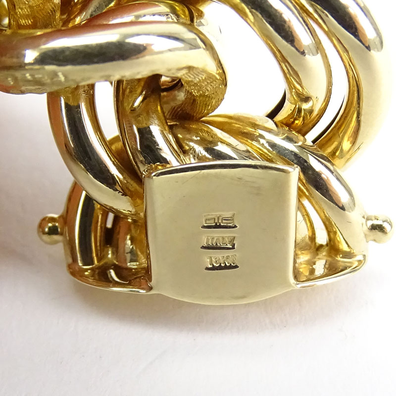 Vintage Italian 18 Karat Yellow Gold Wide Link Textured Link Bracelet.