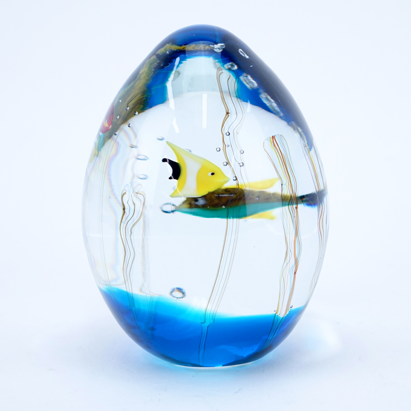 Vintage Murano Aquarium Egg Paperweight.