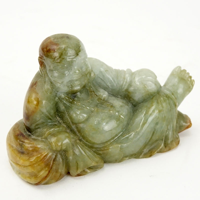 Chinese Carved Jade Resting Buddha Figurine.