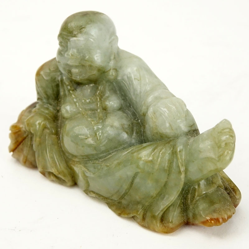 Chinese Carved Jade Resting Buddha Figurine.