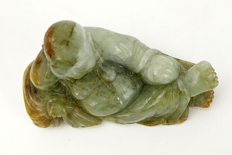 Chinese Carved Jade Resting Buddha Figurine.