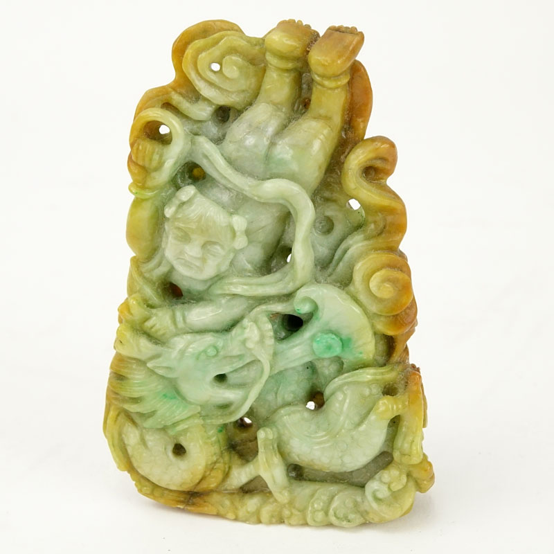 Chinese Jade Dragon with Figure Carving.