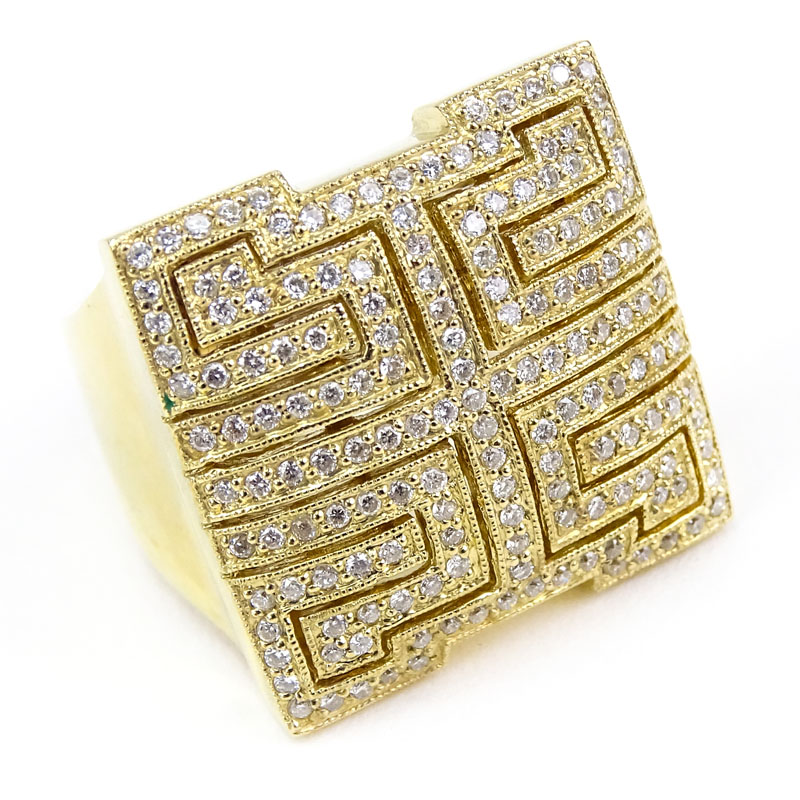 Vintage Diamond and 14 Karat Yellow Gold Maze Design Ring.