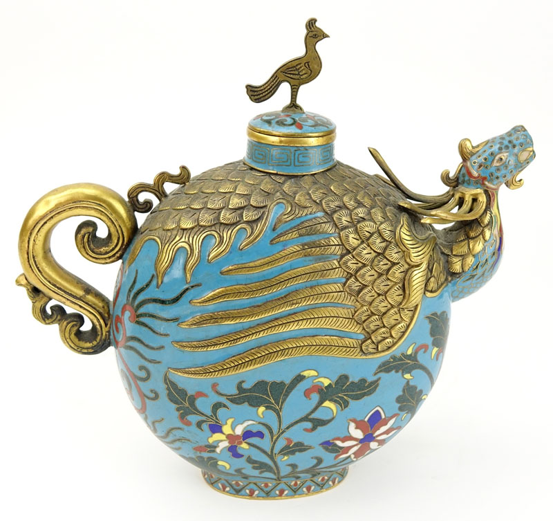 Vintage Chinese Cloisonné and Brass Dragon Tea Pot.