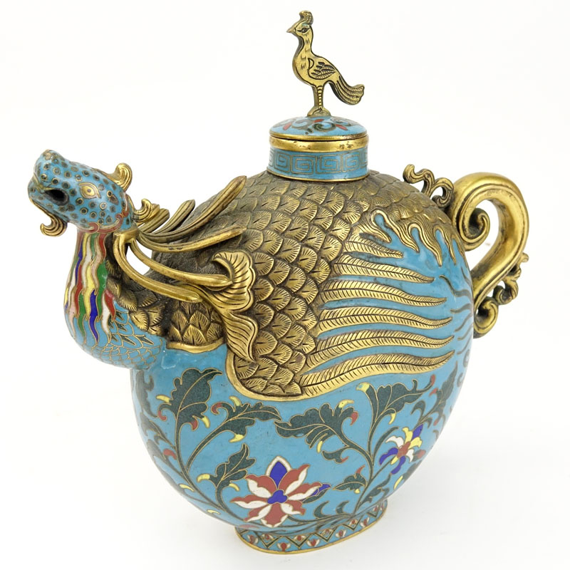 Vintage Chinese Cloisonné and Brass Dragon Tea Pot.