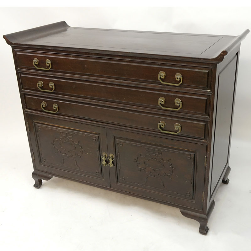 Mid Century Chinese Silverware Chest of Drawers with Brass Mounts.