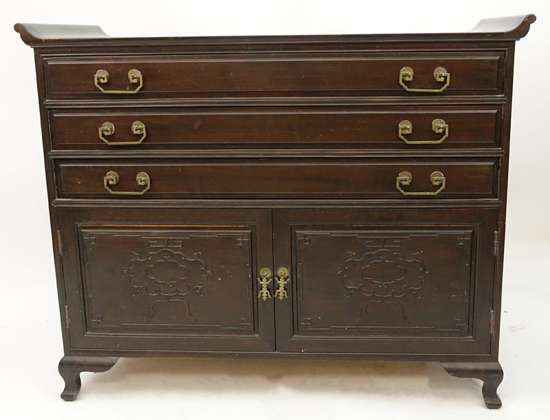 Mid Century Chinese Silverware Chest of Drawers with Brass Mounts.