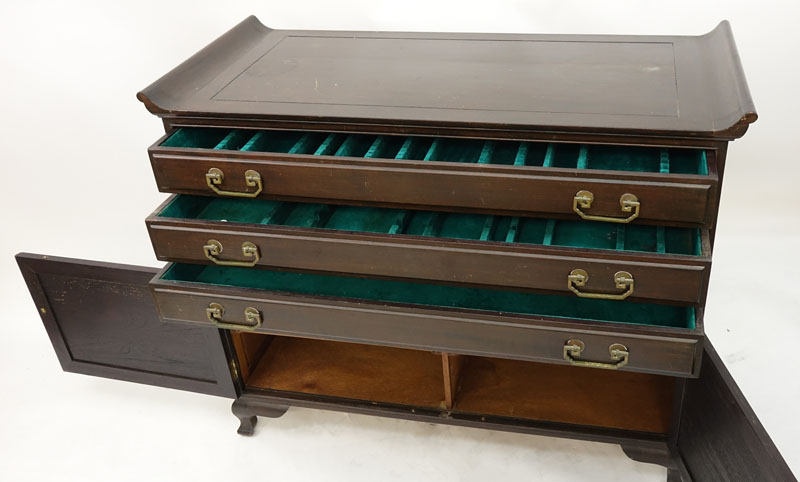 Mid Century Chinese Silverware Chest of Drawers with Brass Mounts.