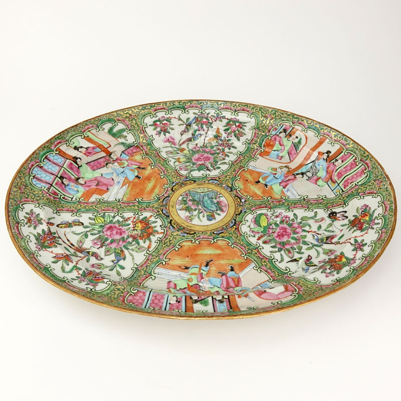 Large Chinese Export Porcelain Rose Medallion Oval Platter.