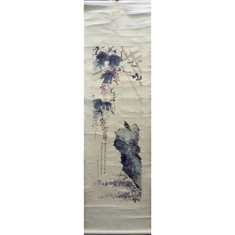 19/20th Century Chinese Watercolor on Paper Scroll.