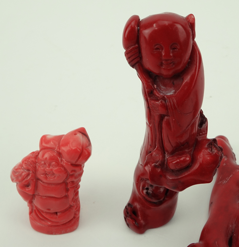 Grouping of Five (5) Chinese Red Coral Carvings.