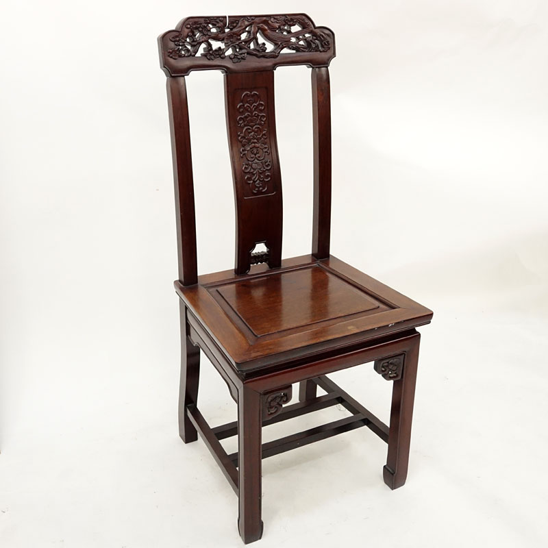 Vintage Chinese Carved Hard Wood Side Chair.