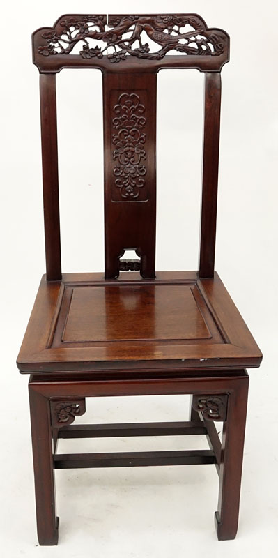 Vintage Chinese Carved Hard Wood Side Chair.