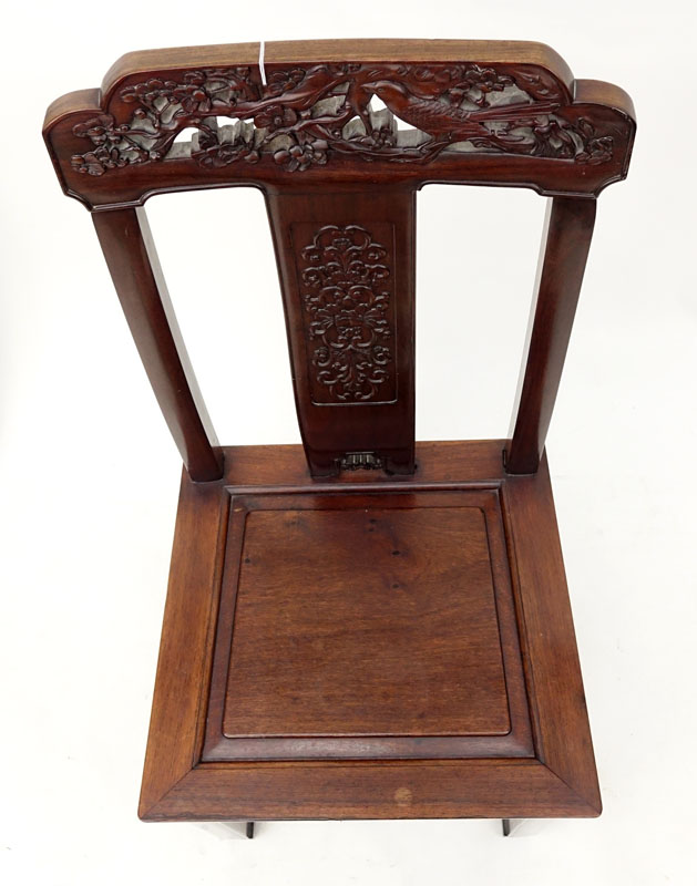 Vintage Chinese Carved Hard Wood Side Chair.
