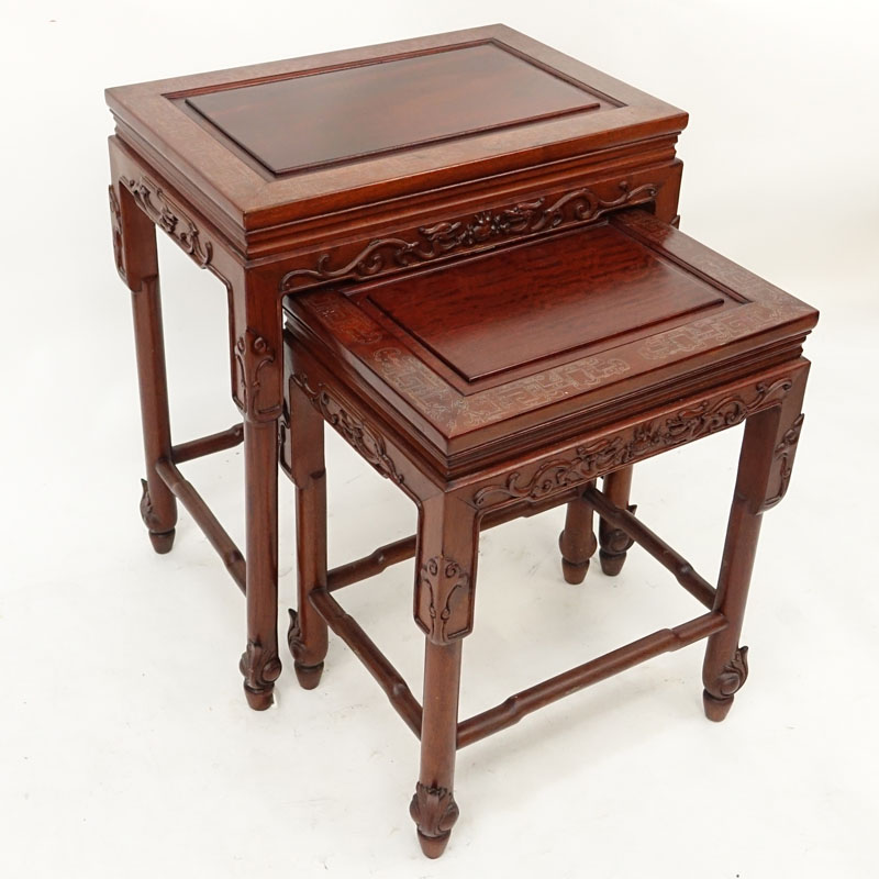 Vintage Chinese Carved Hardwood Nesting Tables.