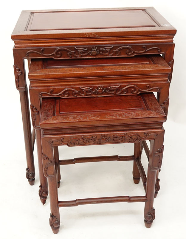 Vintage Chinese Carved Hardwood Nesting Tables.