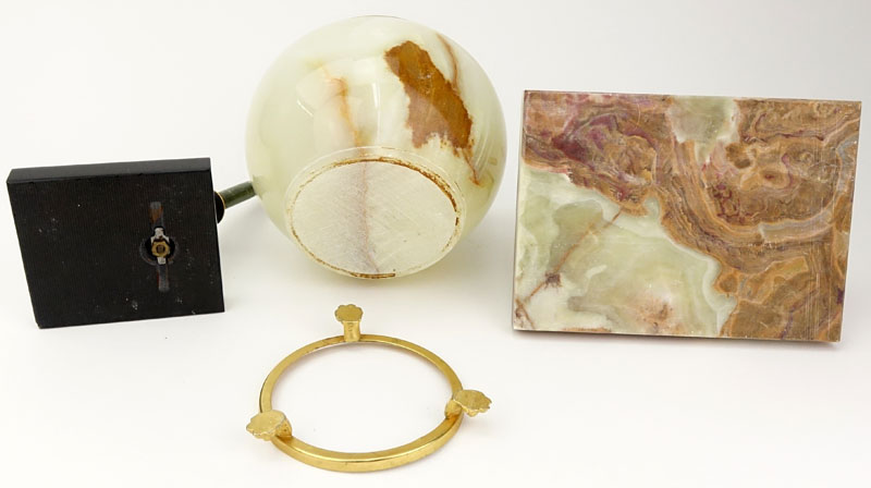 Three Onyx Desk Accessories. Includes lidded jar with gilt metal mountings.