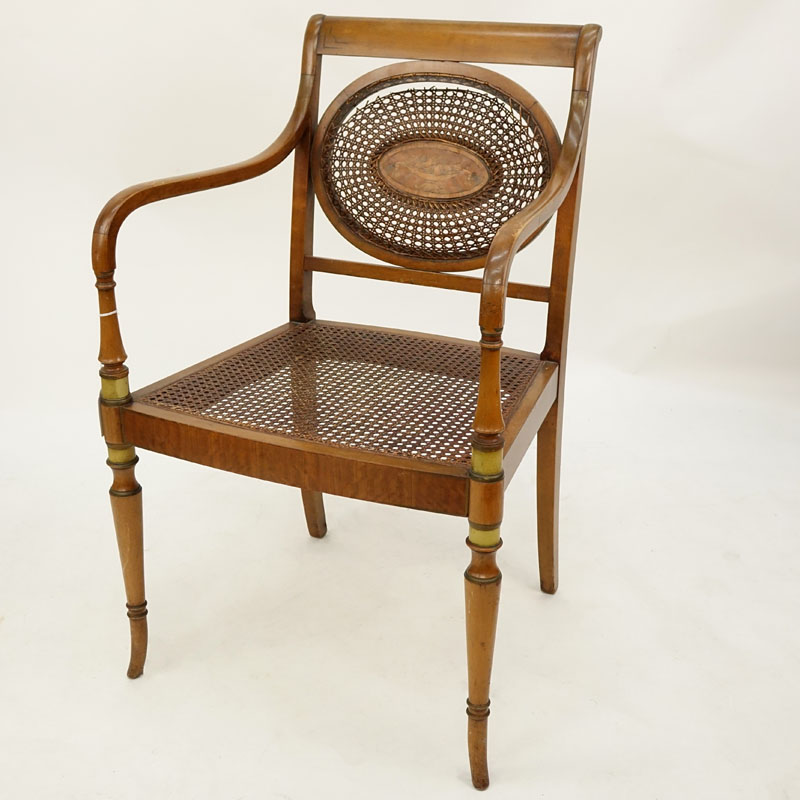 Antique George III Style Caned and Carved Wood Armchair.