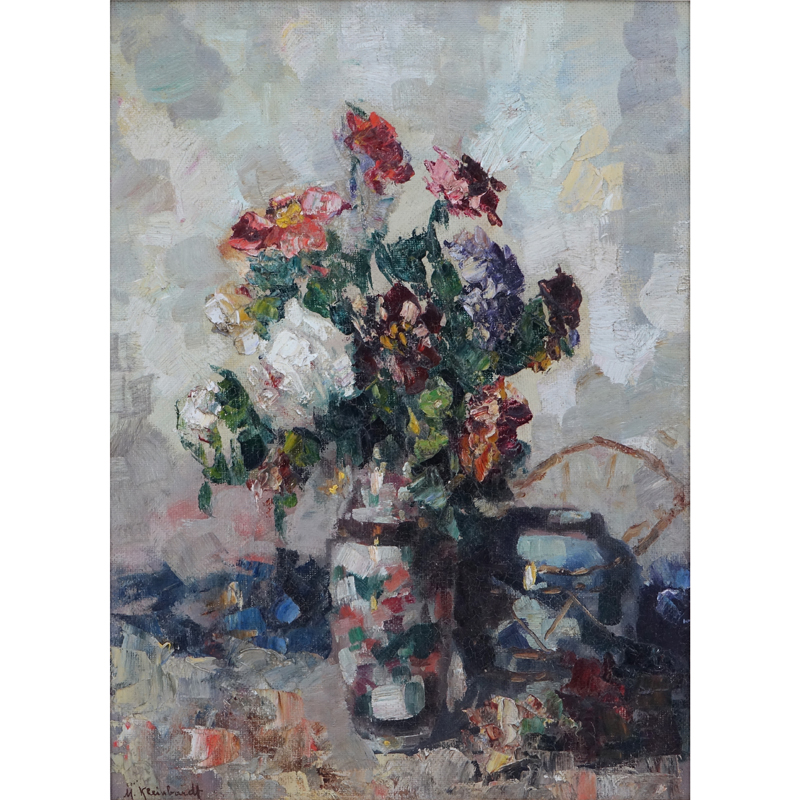 Marie Weger Kleinbardt, American/Swiss (1882 - 1980) Oil on Masonite "Still Life Of Flowers". 