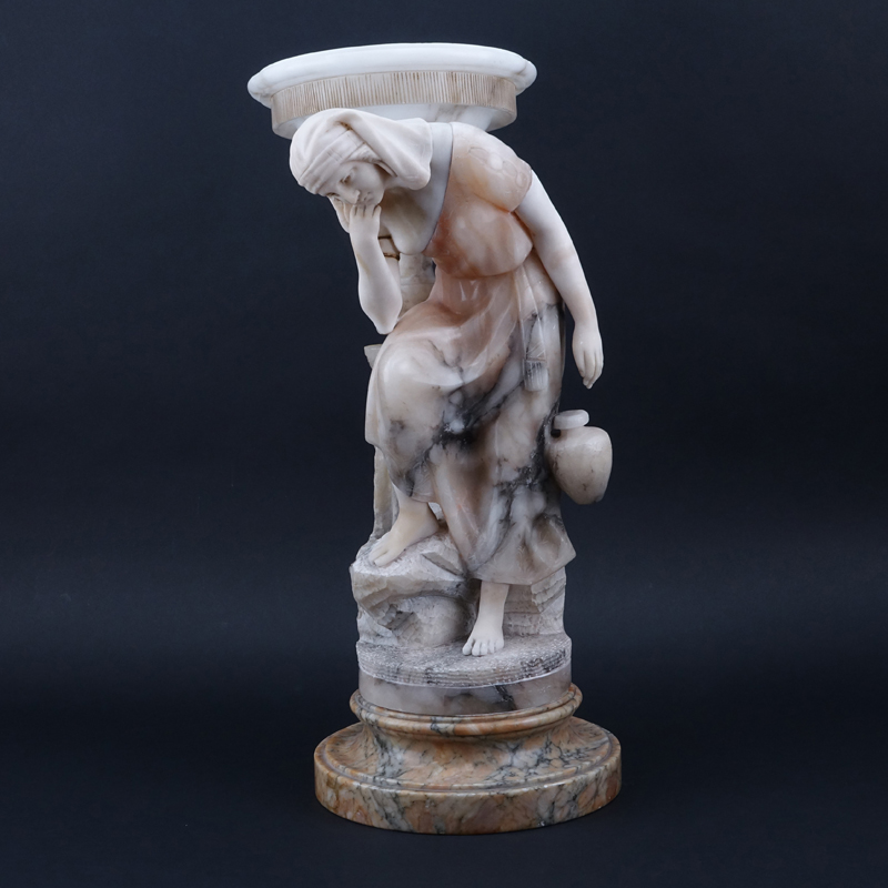 Antique Italian Carved Marble and Alabaster "Rebecca at the Well" Figural Lamp.