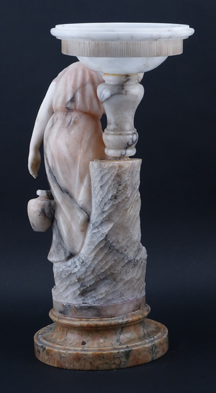 Antique Italian Carved Marble and Alabaster "Rebecca at the Well" Figural Lamp.