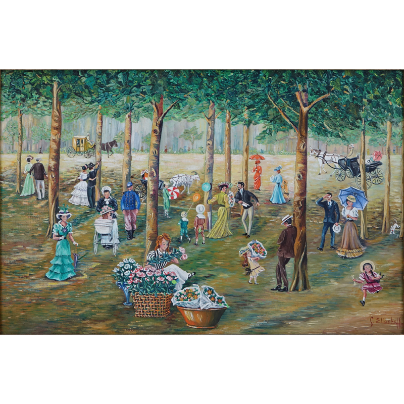 Geneviève Eliacheff, French (b. 1910) Oil on canvas "Le bois de Boulogne a Paris". 