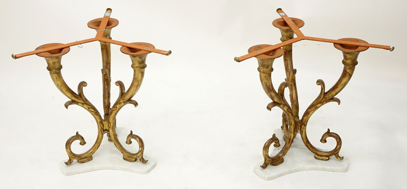 Pair of Mid Century Italian Gilt Metal and Marble Top End Tables.