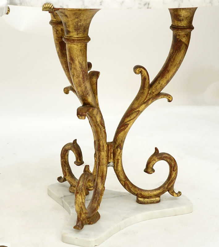 Pair of Mid Century Italian Gilt Metal and Marble Top End Tables.