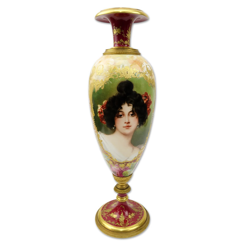 Large 19/20th Century Royal Vienna Hand Painted Portrait Vase.