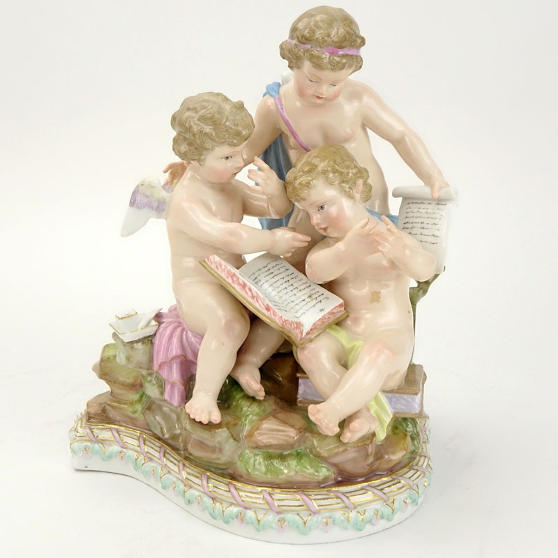 19/20th Century Meissen Porcelain Cherub Group "Three Cherubs Reading".