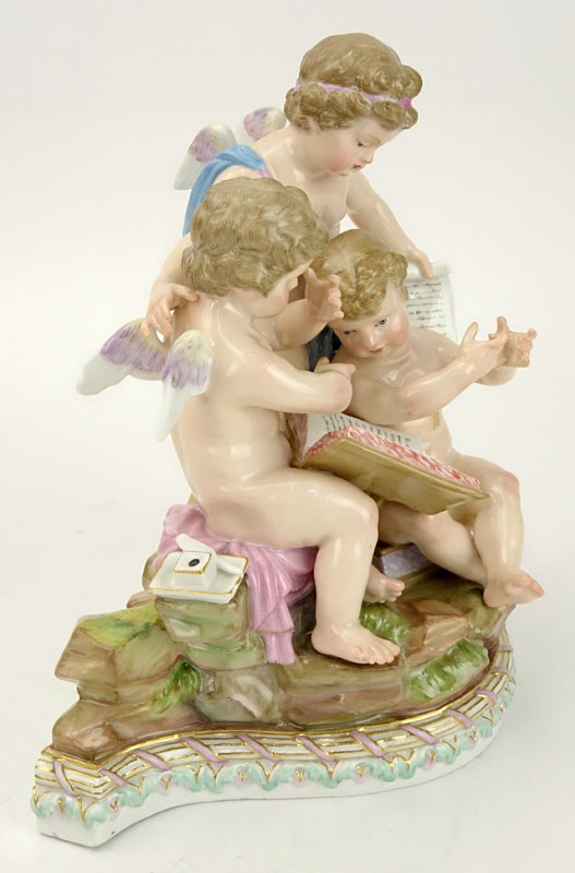 19/20th Century Meissen Porcelain Cherub Group "Three Cherubs Reading".