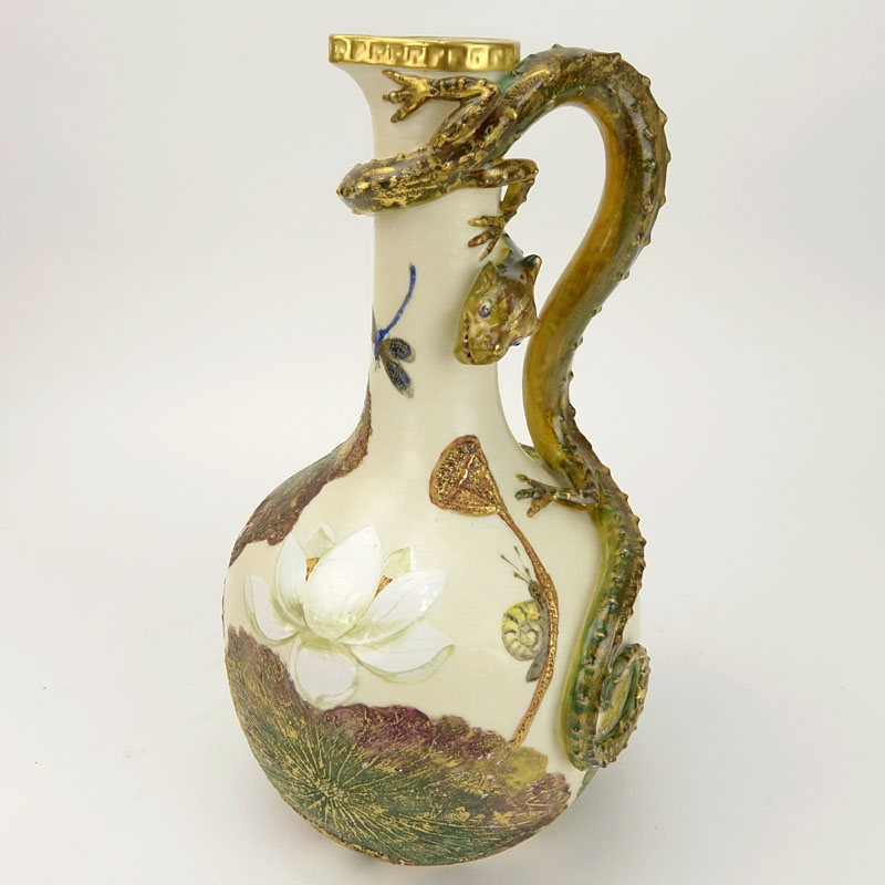 19th Century Royal Worcester Lizard Handle Ewer.