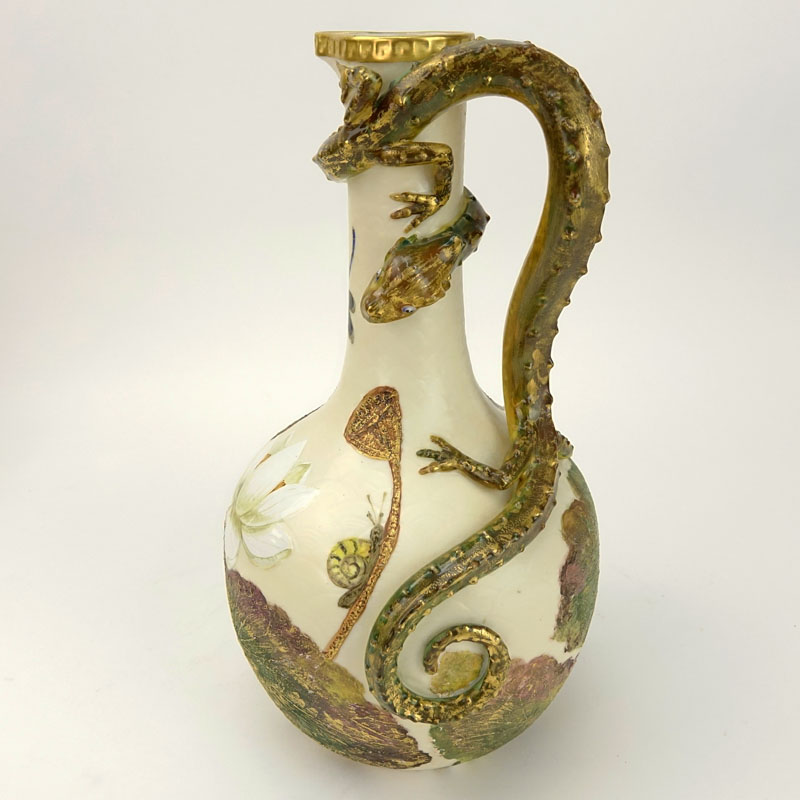 19th Century Royal Worcester Lizard Handle Ewer.