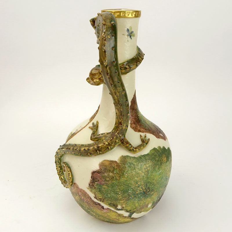 19th Century Royal Worcester Lizard Handle Ewer.