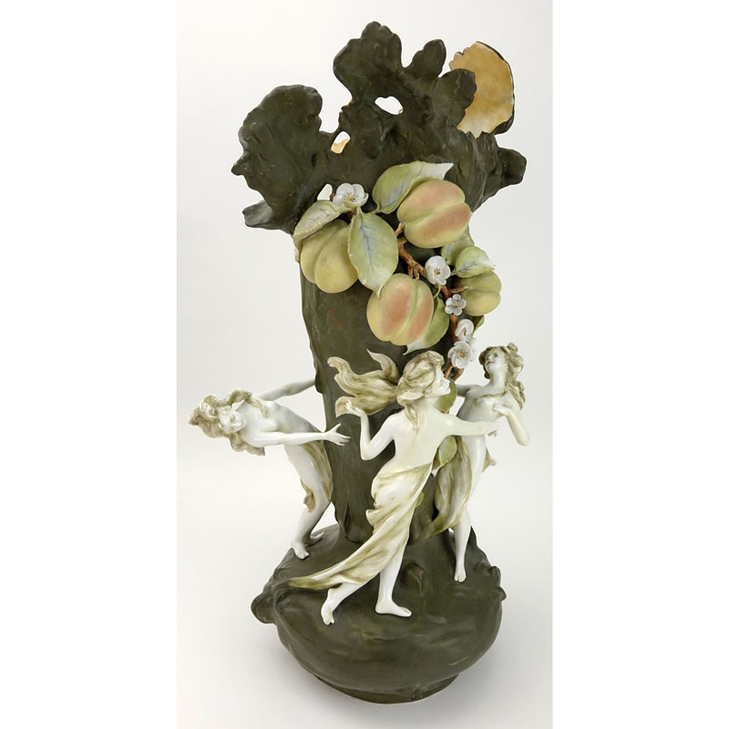 Large Art Nouveau German Porcelain Figural Vase.