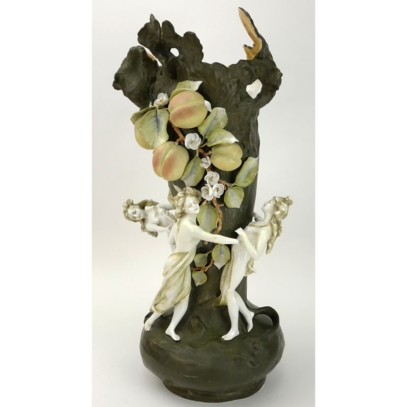 Large Art Nouveau German Porcelain Figural Vase.