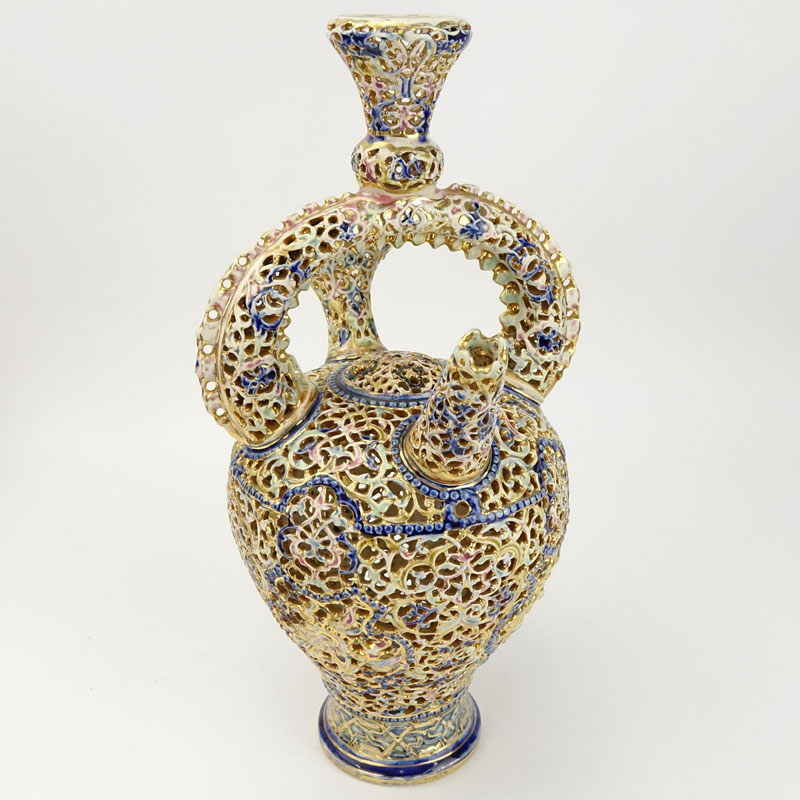 Fischer J. Budapest Porcelain Reticulated Spouted Bottle.